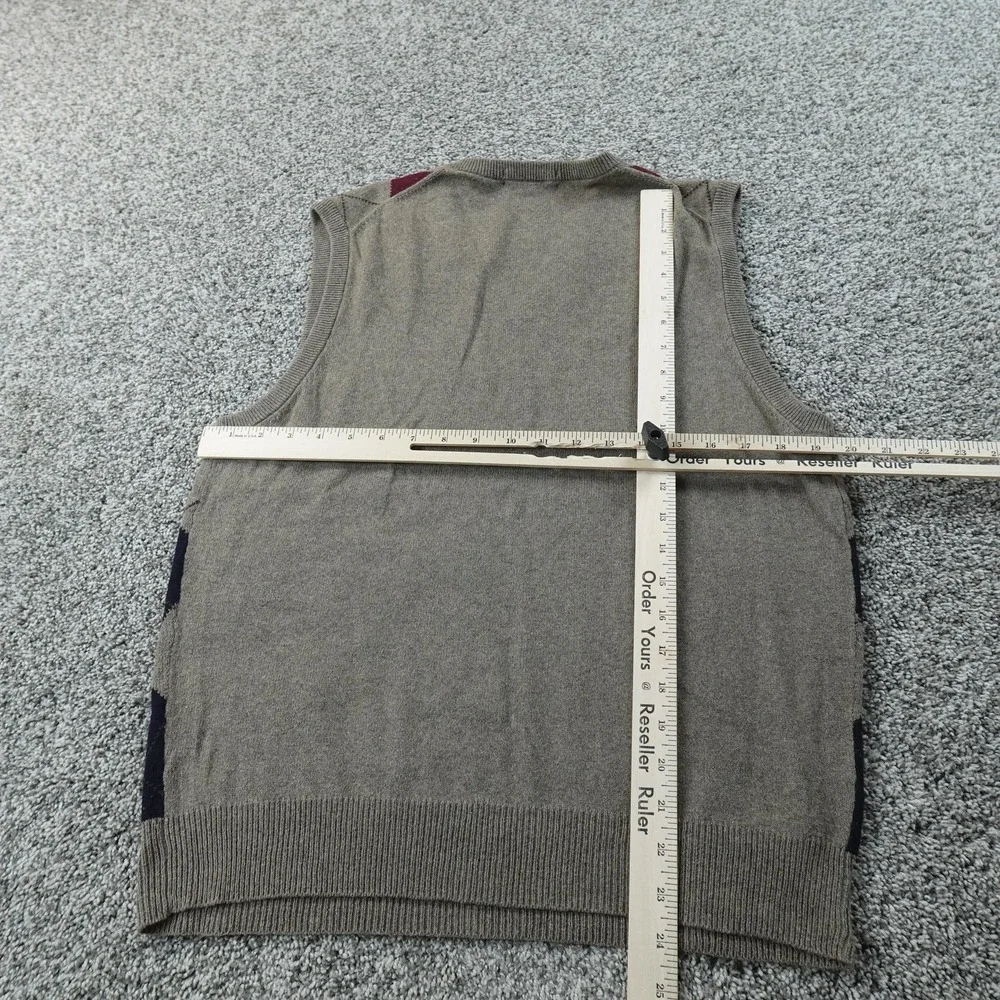 J Crew Sweater Vest Mens M Gray Cotton Cashmere Argyle V Neck Knit Pullover Dad